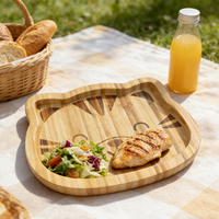 Assiette à ventouse en bambou bio en forme de chat mignon de dessin animé pour bébé, tout-petit et enfant