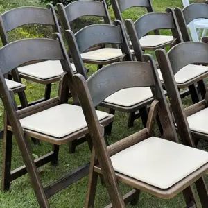 Silla plegable de madera para exteriores de alta calidad al por mayor, sillas de jardín de plástico para bodas, silla plegable de resina blanca de grano de madera para eventos