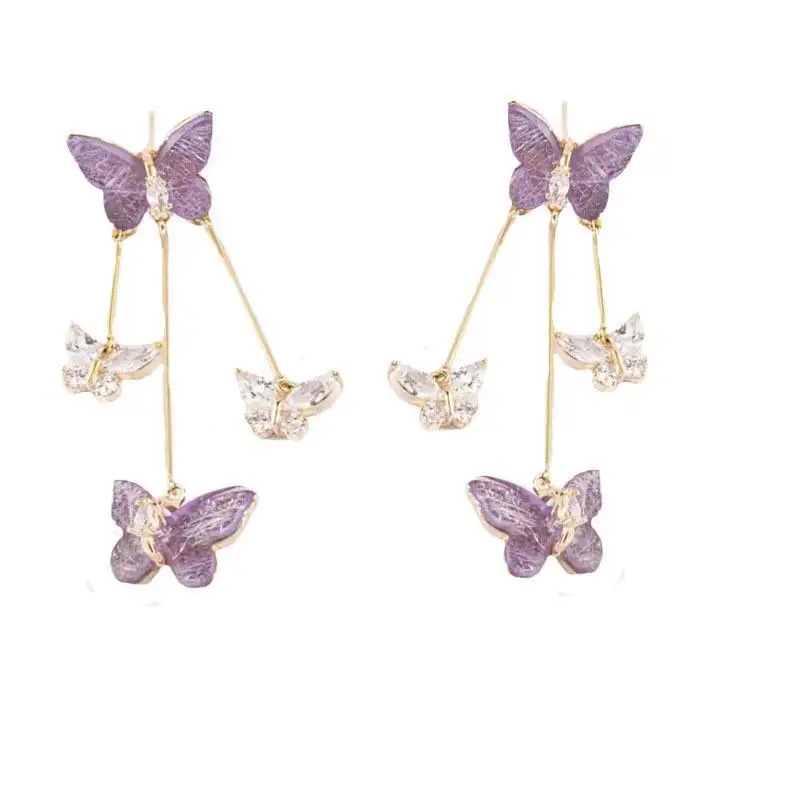 Wholesale Fashion S925 Silver Post Purple Butterfly Drop Earrings For Women