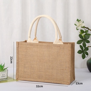 Factory Hot <strong>Wholesale</strong> Custom Blank <strong>Jute</strong> Burlap Hessian <strong>Tote</strong> <strong>Bag</strong> with Rope Handles Cheap for Wedding Bridesmaid Shopping Beach - Product Image 2