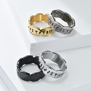 Nordic Viking Letter <b>Titanium</b> Steel <b>Ring</b> Men's Punk Jewelry Gift Fashion <b>Rings</b> - Product Image 1
