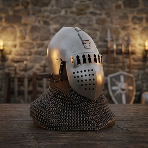 Casco de Guerrero Medieval de Acero Calibre 16 con Malla de Cadena Pulida Tradicional y Estampado Digital - Product Image 3