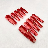 Venta al por mayor de uñas brillantes Rojas grandes con adornos de cristal de alta calidad