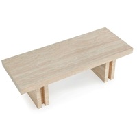 Table à manger rectangulaire en travertin massif de qualité supérieure, avec plateau en dalle et pieds à double socle, mobilier de salle à manger haut de gamme pour la maison.