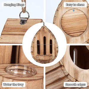 <span class=keywords><strong>Maison</strong></span> pour abeilles masonnes Habitat Garden, forme goutte d'eau, en bois, avec mangeoire, boîte de nidification suspendue pour papillons naturels - Product Image 5
