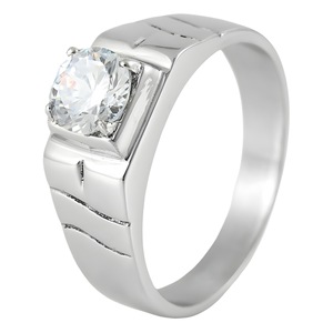 yunnique Stainless Steel Wedding <b>Ring</b> <b>Silver</b> White Stone Prong Setting Geometric Design Unisex Engagement <b>Ring</b> - Product Image 5