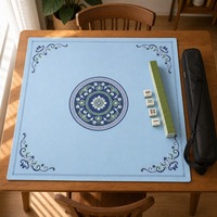 Tapis de Mahjong américain bleu antidérapant en fibre de polyester, housse de table de Mahjong avec règles imprimées, sac de transport, 31,5 x 31,5, accessoire de table de jeu