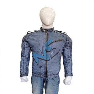Blouson de moto en cuir pour homme Nabtay Sports, col montant, fermeture éclair frontale, style motard, coupe ajustée, finition délavée, idéal pour l'automne - Product Image 1