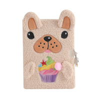 Carnet en peluche A5 créatif à thème chien et cupcake, avec serrure, pour étudiants, bloc-notes, cadeau chinois