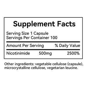 Cápsulas de Nicotinamida Vegetariana 500mg, 100 Unidades, Sin Gluten, Sin Lácteos, Suplemento Dietético para Adultos para Mejorar la Inmunidad y la Energía - Product Image 2