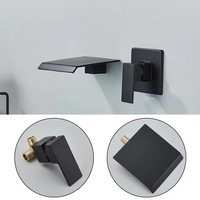 Robinet de lavabo mural noir pour salle de bain, sortie d'eau en cascade, mélangeur eau froide et chaude, robinet d'évier à installation encastrée, robinets de type grue