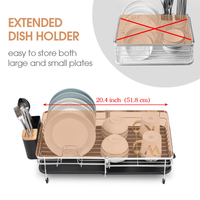 Support de rangement pour ustensiles de cuisine extensible et pliable avec plateau d'évacuation d'eau pour l'organisation de la vaisselle et du bol