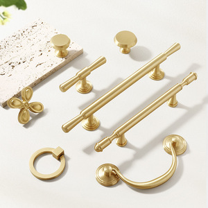 Solid Brass Furniture Handles Bar Shape Drawer Wardrobe Door <b>Knobs</b> Minimalist Design Gold Color Durable Hardware - Product Image 2