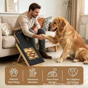 Wooden dog <b>scratching</b> <b>post</b>, adjustable dog food feeder, solid wood pull-out dog nail scraper, wooden pet <b>scratching</b> <b>post</b>. - Product Image 5