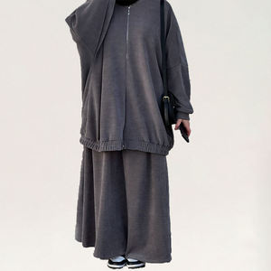Abaya islamique haut de gamme sur mesure en velours côtelé, décontractée, grande taille, 2 pièces, chaude pour l'hiver, série édition limitée Ramadan - Product Image 4