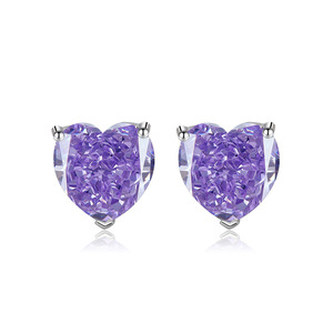 Fashion Jewelry Brass 925 Silver Trendy Statement Needle 10*10mm Heart Cut Zircon <b>Stud</b> <b>Earrings</b> Multi-Color Unisex Party - Product Image 5