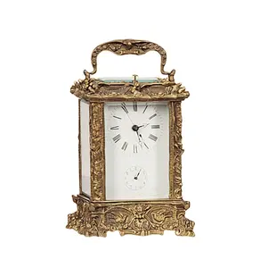 Large French Style Vintage Antique Gilt Brass Cased 8 Day Repeater Travel Clock/Watch