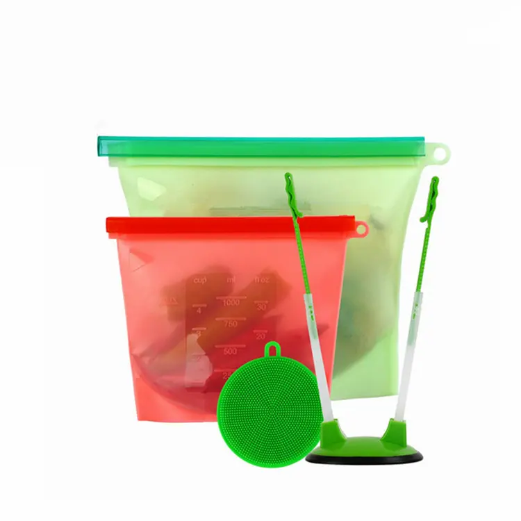 Custom silicone food storage Bag bundle with adjustable Free hand Baggy Rack