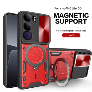 Fabricante de la contraportada del teléfono para Vivo V40 Lite <span class=keywords><strong>5G</strong></span> Slide Lends Magnetic Hard TPU + PC Smoke Case Anillo a prueba de golpes Kickstand - Product Image 4