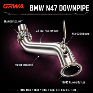Downpipe Catalizzato Personalizzato GRWA per <span class=keywords><strong>BMW</strong></span> Serie 1 <span class=keywords><strong>116d</strong></span> 118d 120d 123d E81 E82 E87 E88 2.5 Pollici SS304 N47 - Product Image 1