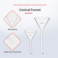 Entonnoir conique triangulaire en verre borosilicate transparent robuste Boro 3.3, à tige longue ou courte, de 40 mm à 300 mm, pour transfert de liquides
