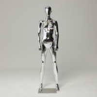 Maniquí de Fibra de Vidrio Brillante Cromado para Exhibición en Tiendas, Maniquí Femenino de Cuerpo Completo para Damas