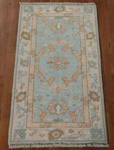 Floral Light Turquoise Vegetal Dye Oushak Turkish Alfombra de acento anudada a mano personalizar el tamaño disponible - Product Image 4