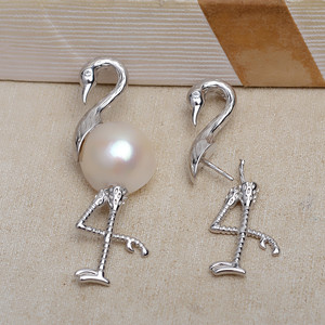 Collar de Plata S925 Hecho a Mano con Colgante Barroco de Flamenco y Perla de Cisne de Forma Especial, Base Hueca, Accesorio DIY 4405 - Product Image 3