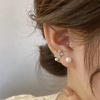 Nagosa 925 Sterling Silver Gold Vermeil Jewelry Flower Shell Pearl Zirconia Front Back Ear Jacket Piercing Boucles d'oreilles