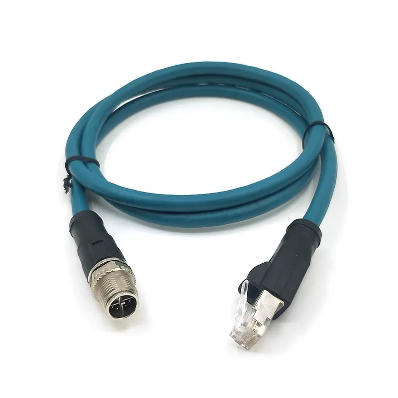 Phoenix Contact Cat6a M12 macho reto para cabo Ethernet RJ45 macho reto, bainha azul PUR, 1m, halogênio livre