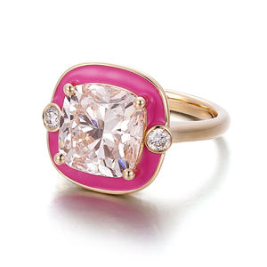 Anillo de Joyería Fina para Pareja, Diseño Original, Color Rosa, Diamante de Laboratorio, Oro Amarillo Sólido de 14k, Esmalte, Joyería Personalizada para Mujer - Product Image 2