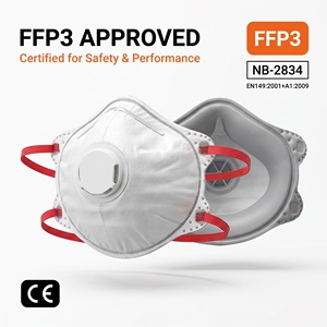 Masque respiratoire homologué FFP3 NB-2834 avec valve respiratoire, anti-poussière, jetable, en tissu non tissé, avec pince-nez réglable - Product Image 1