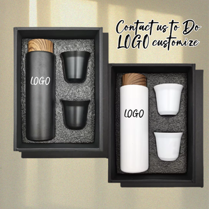 Confezione Regalo con Thermos di Alta Qualità - Bottiglia in Acciaio Inox + 2 Tazze Piccole, Personalizzazione per Clienti Aziendali - Product Image 1