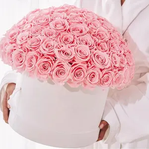 स्वनिर्धारित लोगो प्राकृतिक चिरस्थायी अमर शाश्वत अनंत काल कागज मखमली क्रीमिक बॉक्स में स्थिर संरक्षित गुलाब