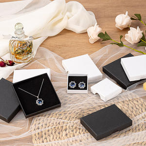 Mini White <b>Flat</b> Cardboard Paper Jewelry <b>Box</b> Display for Earrings Necklace Ring Bracelet with Foam Insert Finger Cuts - Product Image 2