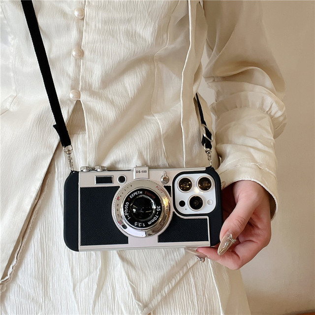 Creative 3D Retro Camera PC Mobile Phone Case for Iphone 17 16 Pro 15 Max Apple 14/13 for Samsung S24 ultra S23 Plus With Strap