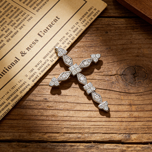 CUSTOM SILVER 10K/14K/18K GOLD PLATED LAB GROWN CVD DIAMOND CLASSIC ENGAGEMENT GIFT SWEATER <b>CHAIN</b> NECKLACE <b>CROSS</b> PENDANT - Product Image 5