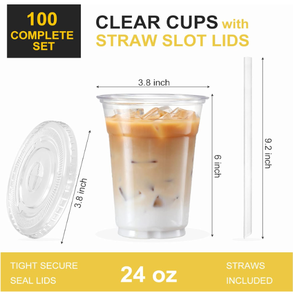 Gobelets en plastique transparent jetables <span class=keywords><strong>de</strong></span> 24 oz avec couvercles et pailles, pour aliments pour animaux, qualité alimentaire, fabriqués en PET et PP - Product Image 2
