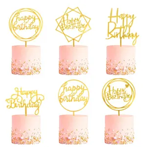 Золотой стиль акриловый Топпер для торта Геометрическая круглая буква топперы для торта с днем рождения, свадьбы, вечеринки, топперы для кексов