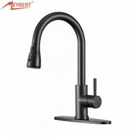 Robinet de cuisine MEYBERT à arc haut, mitigeur d'évier en acier inoxydable à poignée unique avec douchette extractible, robinet commercial 3 fonctions
