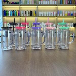 snow globe tumbler 16oz 20oz with handle snowglobe tumbler clear pre drilled DIY with <b>glitter</b> and custom stickers - Product Image 2