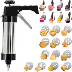 <span class=keywords><strong>Kit</strong></span> de presse à biscuits en acier inoxydable avec 13 disques à biscuits de formes différentes, 8 embouts de pâtisserie pour la décoration de pâtisserie, formes de cœur, de fleur et de carré - Product Image 1