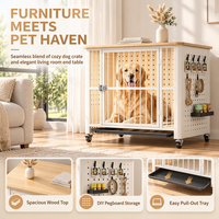 Nichoir de luxe pour chien de style meuble, avec dessus en bois, table d'appoint pour animaux de compagnie avec roulettes, maisonnette d'intérieur pour chien avec panneau perforé de rangement DIY