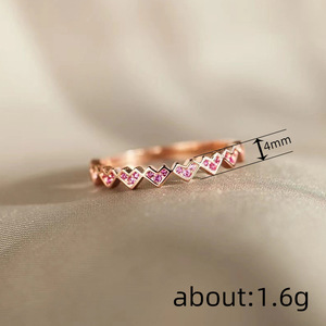 T0277 Heart Shape Rose Gold <b>Ring</b> With <b>Crystal</b> Rhinestone Channel Setting For Women's Everyday Wear - Product Image 5