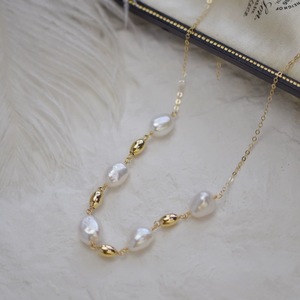 Little Golden Bean Copper & 14K <b>Gold</b> Plated Clavicle Chain Trendy Natural Freshwater Baroque <b>Pearl</b> Ins Sense Niche <b>Necklace</b> - Product Image 4