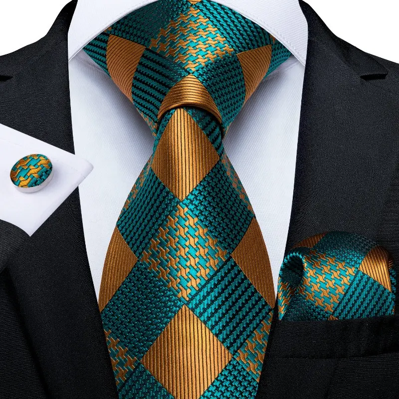 Conjunto de corbata de seda para hombre, nuevo diseño, color verde, dorado, aguamarina, gran oferta