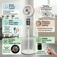 Ventilateur sur pied réglable 2-en-1 FX-8X10RV avec télécommande, ventilateur électrique 8 vitesses, antibactérien, économe en énergie, oscillant