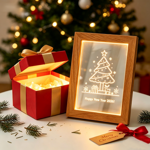 Custom Engraved Acrylic LED Night <b>Light</b> Plywood Photo Frame Christmas <b>Tree</b> Table Lamp <b>Xmas</b> Decor Gift - Product Image 3