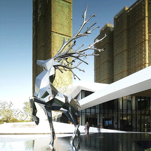 Escultura Geométrica de Ciervo en Acero Inoxidable, Decoración Artística Contemporánea para Jardín y Paisaje, Artesanía Metálica para Montar en el Suelo - Product Image 2