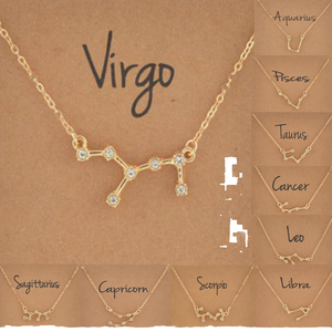 Collar de Moda al por Mayor con Baño de Oro, 12 Signos del Zodiaco, Colgante de Estrella con Pedrería, Amuleto de Joyería, Gargantilla del Horóscopo, Astrología, Tarjeta de Deseos - Product Image 1